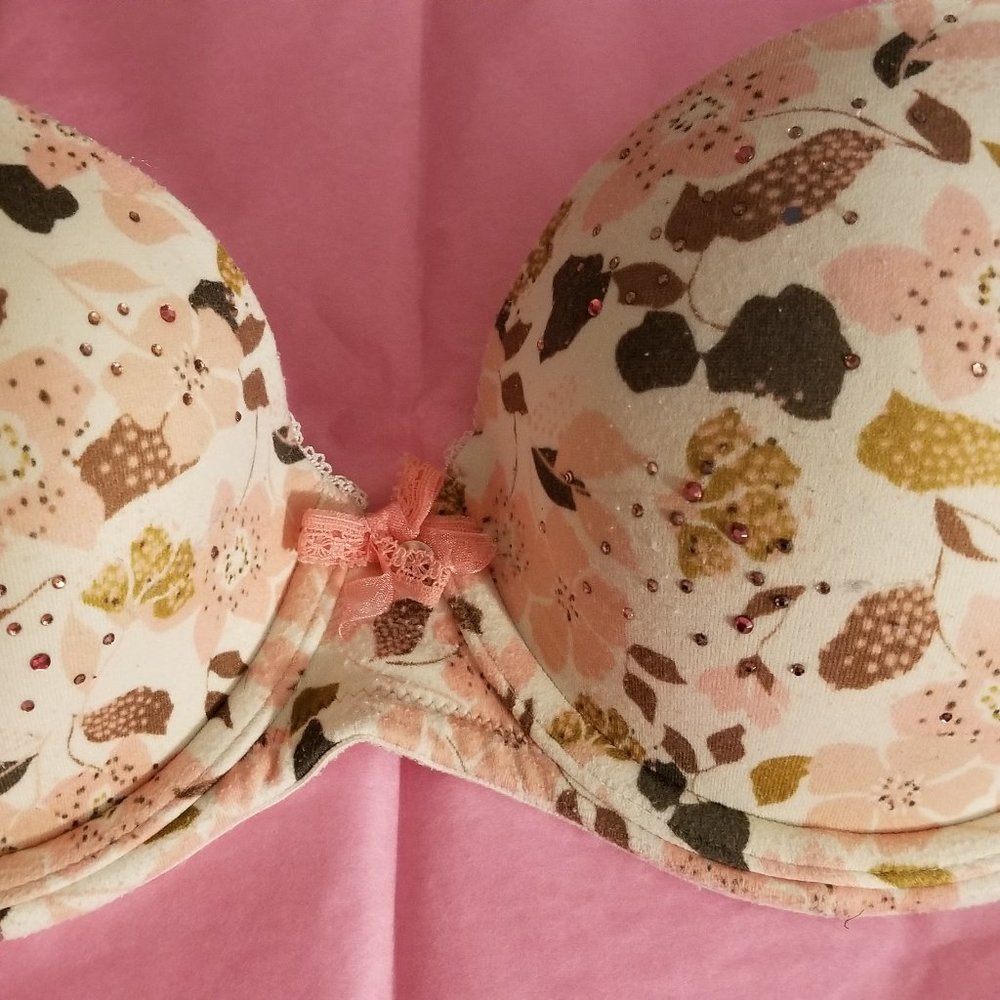 Body By Victoria Lined Demi Rhinestones Floral 34D